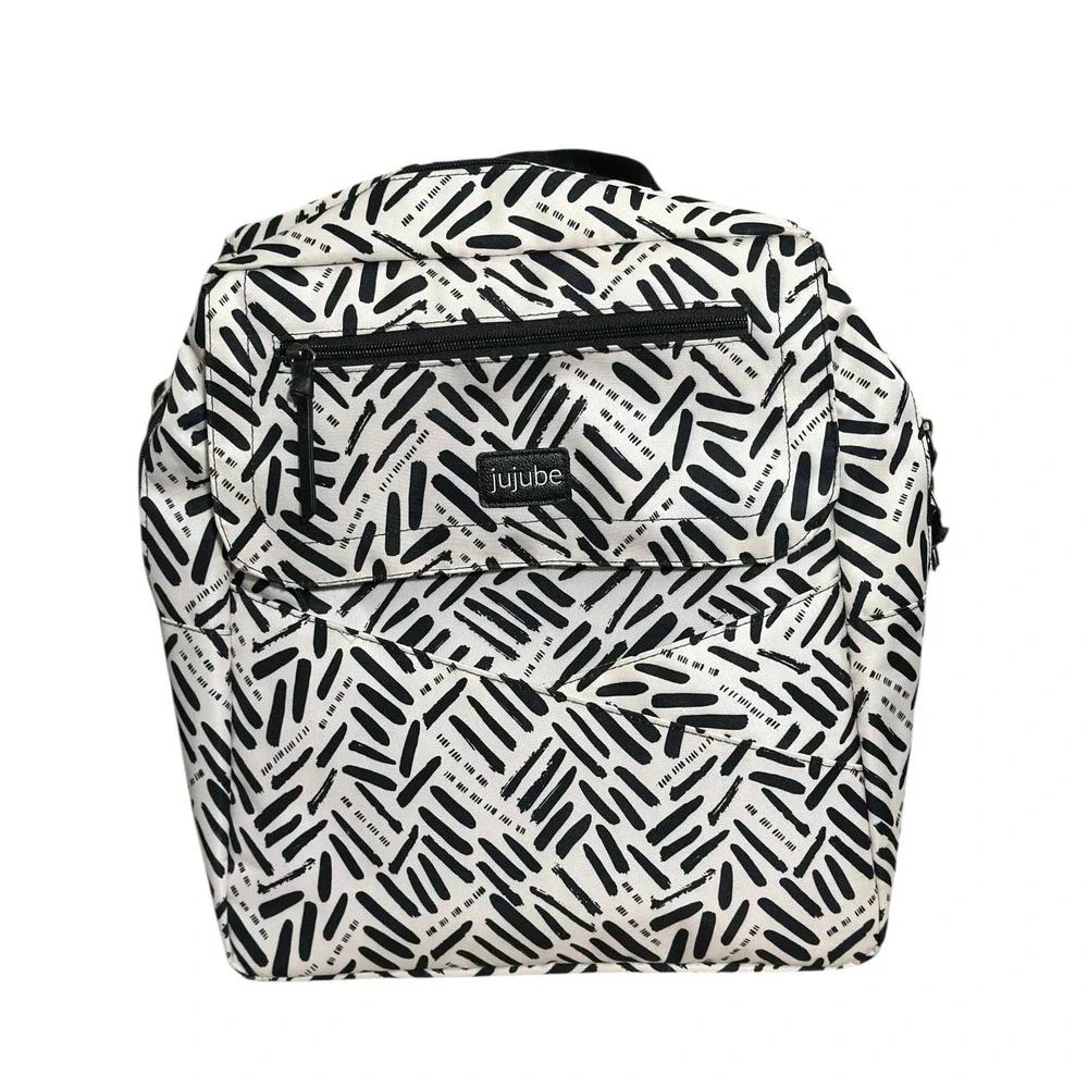 Jujube Zealous Backpack Black White Abstract Brushstroke Diaper Bag Travel Pouch